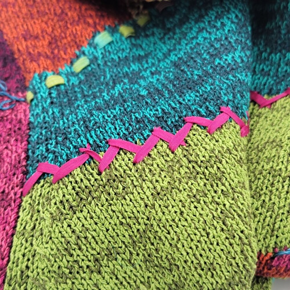 Vintage Colorful Patchwork Knit Sweater Womens Large - Picture 11 of 14